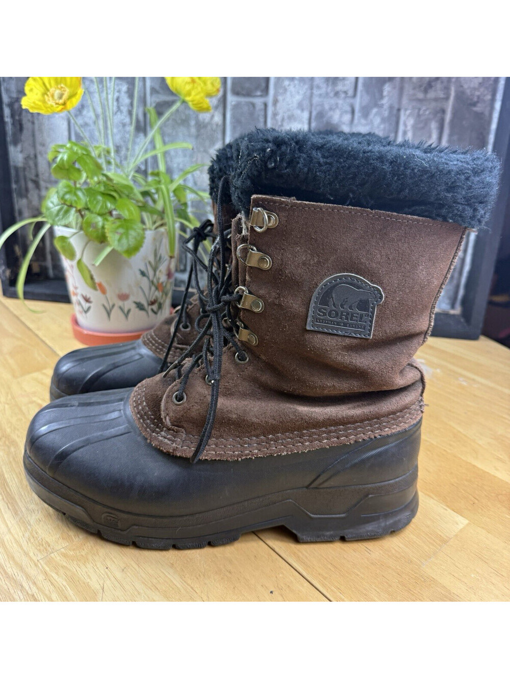 Sorel Kaufman Suede Lace-Up Faux Fur Lined Mid-Calf Snow Boots Brown 9